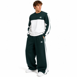 Ensembles de sweat-shirts à col rond en molleton épais, pantalons de survêtement larges à rayures colorées personnalisées, sweats à capuche oversize assortis pour hommes, directement de l'usine - Product Image 4
