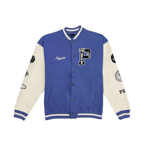 Chaqueta Varsity Hip Hop para Hombre con Parches Bordados de Graffiti, Tejido de Felpa 100% Algodón, Patrón Formal con Letras - Product Image 1