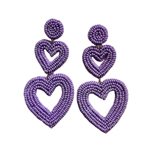 Pendientes Colgantes Hechos a Mano con Corazones Morados para Mujer, Pendientes de Corazones en Capas con Cuentas, Joyería Linda para Fiesta, Regalo - Product Image 1