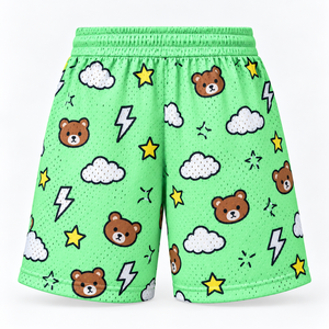 Shorts d'été pour garçons, imprimé dessin animé vert, en maille, athlétiques, taille élastique, cordon de serrage, respirants, décontractés - Product Image 2