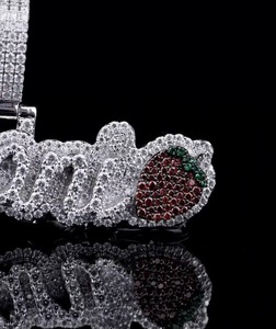 Iced Out Moissanite <b>Pendant</b> With Strawberry Charms 925 <b>Silver</b> Rhodium Plated Hip Hop Style Custom <b>Initial</b> Letter <b>Pendant</b> For Men - Product Image 6