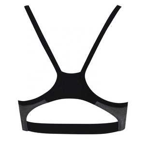 Soutien-gorge de sport réversible pour femme à maintien élevé, écologique, avec poches, bretelles croisées, logo frontal - imprimé noir, Spandex/Nylon - Product Image 5