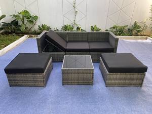 ชุดเฟอร์นิเจอร์ระเบียงกลางแจ้ง SF00036 พรีเมียม 6 ชิ้น ดีไซน์ทันสมัย นั่งสบาย โครงเหล็กหวาย กระจกนิรภัย เบาะโพลีเอสเตอร์ สำหรับ 1 ที่นั่ง เหมาะสำหรับโรงแรมและห้องนั่งเล่น - Product Image 5