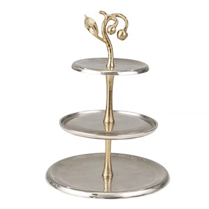 Glamorous Two Tier Round Metal Serving <b>Tray</b> With Plant Design Stand For <b>Party</b> Dessert Display Glam Style - Product Image 6