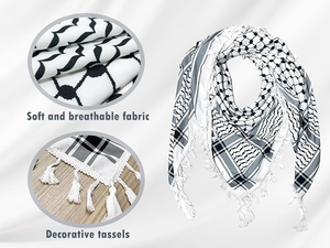 Ethnic Printed <b>Square</b> <b>Scarf</b> For Men Lightweight Cotton Polyester Checkered Pattern All Seasons Daily Wear <b>Scarf</b> With Tassels - Product Image 3
