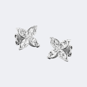 0.50CTW Marquise Prong Flower <b>Cluster</b> Earrings Vintage Women's 9K Gold Lab Grown - Product Image 2