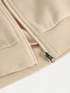 Women's Beige Fleece Tracksuit Set <b>Cropped</b> <b>Zip</b> <b>Up</b> Bomber Hoodies and Wide Leg Pants Casual Outdoor Wear - Product Image 4