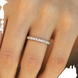 0.33CTW Moissanite Wedding Band for Women French Pave Moissanite Half Eternity <b>Ring</b>, 14K White Gold <b>Ring</b> - Product Image 2