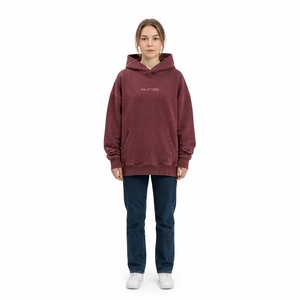 Sudadera con capucha extragrande de felpa para mujer, color burdeos lavado, con bolsillo canguro, estilo casual urbano - Product Image 1