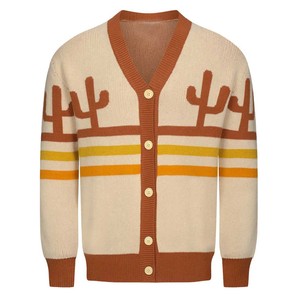 Cárdigan de punto transpirable con cuello en V para hombre, suéter gráfico con botones, estilo retro estético, tejido jacquard para otoño - Product Image 1