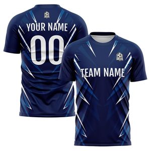 เสื้อฟุตบอลแบบกำหนดเองสำหรับผู้ชาย คอวี แขนสั้น พิมพ์ลายแบบซับลิเมชั่น ระบายเหงื่อได้ดี ผลิตจากโพลีเอสเตอร์ 100% พร้อมชื่อทีมและหมายเลข สำหรับผู้ใหญ่ - Product Image 2