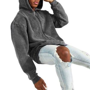 เสื้อฮู้ดดี้ผ้าคอตตอน 100% หนัก 400 กรัม ทรงโอเวอร์ไซส์ สไตล์ลำลองสำหรับผู้ชาย ทรงไหล่ตก มีซิป ระบายอากาศได้ดี ผ่านกระบวนการฟอกสีแบบแอซิดวอช - Product Image 2