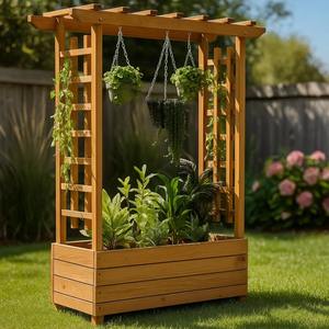 Jardinière en bois écologique pour l'intérieur et l'extérieur, pot décoratif pour fleurs et plantes, conteneur pour la maison, le patio et le balcon - Product Image 2