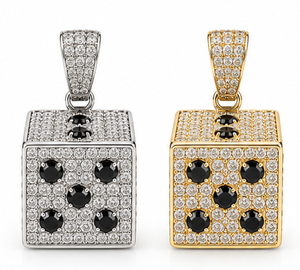 Colgante de Dado Hiphop con Moissanita, Chapado en Oro Rosa sobre Plata y Latón, Joyería Unisex, Regalo para Fiestas - Product Image 1