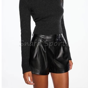 Shorts de Cuero para Mujer, Estilo Biker, Cintura Elástica, Bolsillos, Transpirables, Secado Rápido, Casuales, de Alta Calidad, Personalizables - Product Image 4