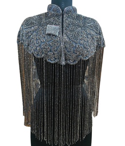 Nouvelle couleur 2026, nouveau design, poncho lourd scintillant sans manches, fait main, brodé, sur mesure, de créateur, pour concert et soirée, avec franges - Product Image 1