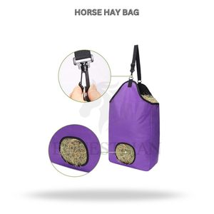 Slow Feed Horse Hay Bag <b>Adjustable</b> <b>Strap</b> Nylon Equestrian Feeding Bag with Front Hole for Stable and Trailer Use - Product Image 2