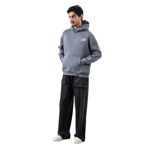 Sweat-shirt à capuche gris surdimensionné personnalisé avec logo pour femme, en molleton épais, coupe décontractée, style streetwear, vente en gros - Product Image 2