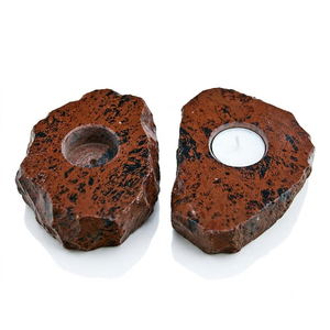 Support de bougie en pierre naturelle sculptée à la main en obsidienne acajou, pierre précieuse agate, guérison, vente en gros - Product Image 1