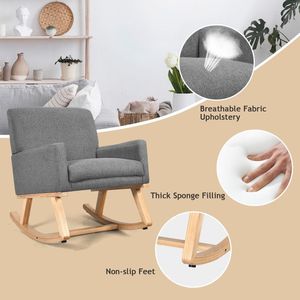 Sedia a Dondolo Imbottita con Base in Legno Massello per Uso in Soggiorno - Product Image 2