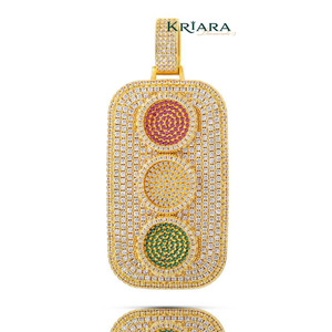 Pendentif Feu de Signalisation en Diamant de Laboratoire, Argent 925 Plaqué Rhodium, Breloque de Luxe Thème, Unisexe, Usage Quotidien - Product Image 3