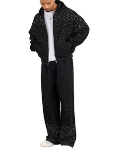 Conjuntos Deportivos de Hombre con Cremallera y Pedrería Brillante, Ropa Urbana con Lentejuelas, Conjuntos Deportivos con Cremallera, Sudaderas con Capucha Extra Grandes de Moda, Pantalones Deportivos OEM - Product Image 4