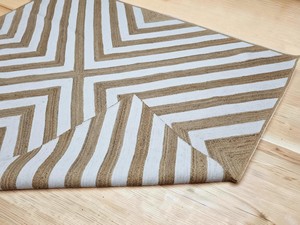 Tapis de salon rectangulaire moderne en jute à motif géométrique, tissage plat, antidérapant, blanc et marron - Product Image 5