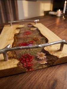 Handcrafted River Flow <b>Epoxy</b> Resin Wooden Serving Tray with Modern Matte Black Metal Handles for Kitchen, <b>Coffee</b> <b>Table</b> & Dining - Product Image 4