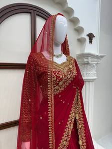 Luxury Maroon <b>Red</b> Bridal Saree Heavy Gold Embroidery Quick Dry Designer Indian Wedding Party Wear Ethnic <b>Blouse</b> All Seasons - Product Image 2