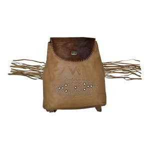 Sacs à dos en cuir western en gros avec rabat en cuir de vachette à poils, design à franges cloutées, sac à dos décontracté pour femme, sac à dos de cowgirl personnalisé - Product Image 1