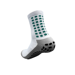 <b>White</b> Ankle Basketball <b>Socks</b> with Green Geometric Pattern Anti-Slip Sole for Adults Summer Wear Regular Style - Product Image 1