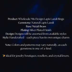 Classic Brass Lapis Lazuli Bezel Setting Trendy Statement <b>Rings</b> <b>Silver</b> Plated <b>Adjustable</b> Bohemia Gemstone Unisex Wedding Bulk - Product Image 2
