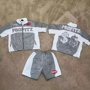 Profitz <b>Men</b> Street Style Windbreaker <b>Jacket</b> and Shorts Set White Purple Zip Up Breathable Track Suit <b>Summer</b> Outfit - Product Image 4