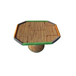 Table décorative en bambou et rotin de style bohème traditionnel pour hall d'entrée, avec bordure multicolore, idéale pour les collèges et comme table à collation. - Product Image 1