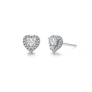 Romantic heart solitaire stud earrings with halo lab created diamonds radiant classic design for elegant gifting and celebration - Product Image 2