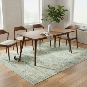 Alfombra de Lana Pura Anudada a Mano - Alfombra Oriental Floral de Lujo en Turquesa y Beige de Pelo Corto para Decoración Moderna de Sala de Estar - Product Image 1