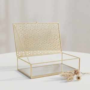 Boîte de rangement à bijoux en verre avec cadre en laiton de luxe moderne, couvercle découpé design pour la décoration - Product Image 6