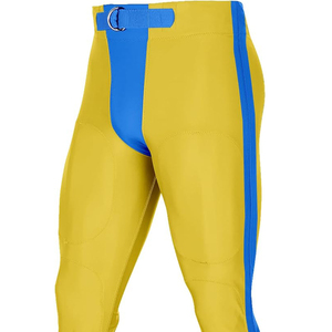 Mens Yellow Blue Color Block <b>Padded</b> American Football Pants Buckle Closure Athletic Fit Practice Game Performance Sportswear - Product Image 4