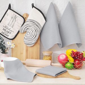 Lot de 8 torchons de cuisine en coton gaufré 100% gris clair, ultra doux, séchage rapide, 12 x 12 pouces - Product Image 5