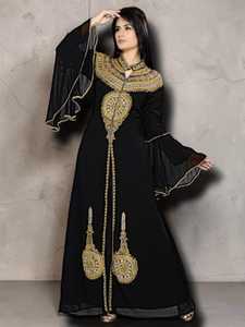 AWAIS HOUSE Vestido Largo Negro de Gasa con Cuello en V y Manga Larga para Mujer, Estilo Abaya Modesto, Corte A, para Noche o Eventos Formales, con Cuentas Naturales - Product Image 5