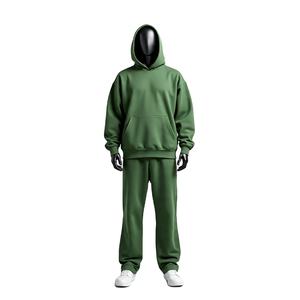 Ensemble de survêtement décontracté pour homme, deux pièces, sweat à capuche et pantalon, en coton biologique, avec logo personnalisé, imprimé, coupe ample, pour l'automne - Product Image 1