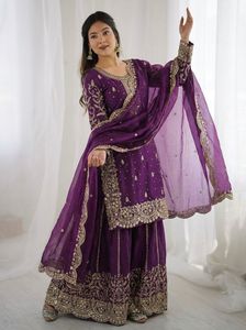 Ensemble haut en soie Fendy de qualité supérieure, palazzo et dupatta, broderie à sequins, manches longues, tenue ethnique, pour mariage et soirée, tenue de créateur - Product Image 6