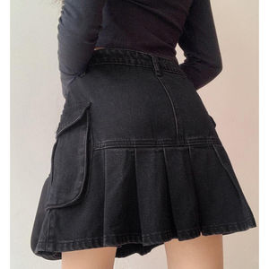 Tendance 2026 HSI Jupe en denim semi-extensible coupe ajustée avec ceinture cargo classique et multiples poches, modèle fantaisie haut et bas - Product Image 5