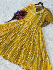 Vestido maxi de gran venta con estampado de cuadros y flores, estilo casual, para oficina, con vuelo redondo, estilo indio pakistaní, Kurti, precio bajo. - Product Image 5