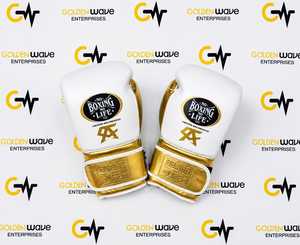 New Latest Model White & Golden No Boxing No Life Boxing Gloves Professional Training <b>Strap</b>-Up No Boxing No Life Gloves - Product Image 1