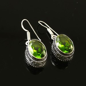 Peridot Dangle <b>Earrings</b> | Handmade Southwestern Statement Boho Western Jewelry. Oval Gemstone Handmade Drop Vintage Jewelry - Product Image 2