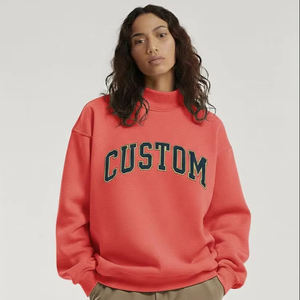 Sweat-shirt décontracté en molleton d'hiver brodé à col montant personnalisé de haute qualité pour femme, coupe oversize, poids lourd - Product Image 1