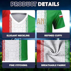Maillot de football à col en V de l'équipe nationale d'Iran pour homme, personnalisable avec nom et numéro, en polyester sublimé, toutes saisons, coupe adulte - Product Image 4