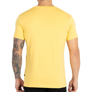 <b>Men's</b> Yellow Short Sleeve O-Neck T-Shirt Regular Fit <b>Animal</b> Print Casual Jersey Fabric Screen Printing Front Logo - Product Image 2