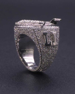 Silver Moissanite <b>Initial</b> <b>Ring</b> Iced Out Luxury Hip Hop Jewellery For Men Fashion Streetwear Gift And Bold Statement Style - Product Image 3